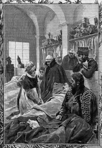 Sykepleier Marguerite Favet behandlet vettet på felthospitalet under krigen i 1813 mot tyskerne. av Unknown artist