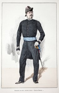 Fredsoffiser, Great Second Empire (1852-1870). Etsning i farger, for illustrasjon "History of the Corps of Peacekeepers""" bok utgitt i regi av Louis Lepine (1846-1933), prefekt for politiet på Seinen, av Alfred Rey (1864- av Unknown artist