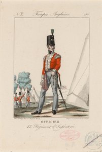 Offiser 52 Regiment d’Infanterie’, ca. 1815 (farget gravering) av Unknown artist