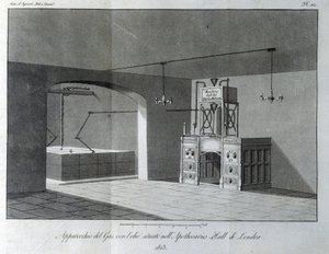 Oljegassapparat plassert i Apothecaries Hall i London. Tallerken hentet fra "" Giornale dell