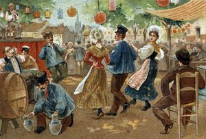 Gammel skikk feiret i regionen Flandern: Flemish Fair. Kromolitografi fra slutten av 1800-tallet. av Unknown artist