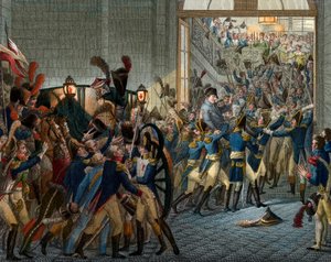 Hundre dager: "" Napoleon Bonaparte (1769-1821) kom tilbake fra sitt eksil på øya Elba - triumferende inntog 20. mars 1815 ved Palais des Tuileries - Gravering 1800-tallet av Unknown artist