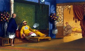 Opiumsfyring i Kina, gravering rundt 1830. av Unknown artist