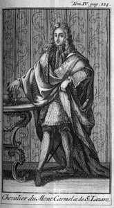 Orders of Chivalry. Knight of Mount Carmel and Saint Lazarus in France in the 17th century. In “” History of military orders or knights, of the seculiere and regular militias of both sex, which have been established until now. Edition taken from Abbe Giust av Unknown artist