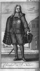 Ridderordener. Ridder av Saint Hubert til hertugen av Juliers på 1400-tallet I "Historien om militære ordener eller riddere, av de sekulære og regulære militsene av begge kjønn, som har blitt etablert så langt. Utgave hentet fra Abbe Giustiniani, R. av Unknown artist