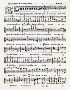 Side med musikalsk partitur av Praise the Lord Psalm dedikert til Palestrina av Costanzo Porta av Unknown artist