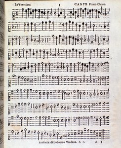Side med partitur av musikalske symfonier av Ludovico Viadana av Unknown artist