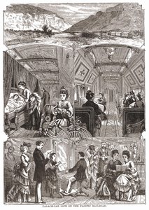 Palace-car life on the Pacific Railroad, engraving sd. 19th century. av Unknown artist