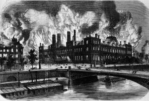 Paris, kommunen. Brann i Hotel de Ville 24. mai 1871. Gravering fra 1800-tallet. av Unknown artist