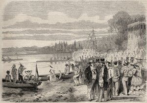 Parisiske kanopadlere. Regates de Saint-Cloud (Saint Cloud) i 1857. Gravering i «Le Monde illustrious»» fra 1857. Privat samling. av Unknown artist
