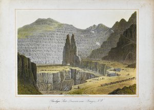 Penrhyn skiferbrudd, nær Bangor, Nord-Wales (håndkolorert lito på papir) av Unknown artist