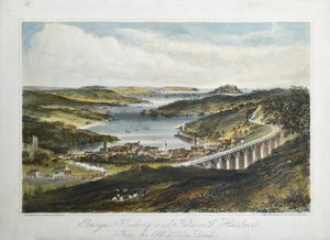Penryn, Flushing og Falmouth Harbors (fra Old Helton Road), ca. 1860-80 (farget litho på papir) av Unknown artist