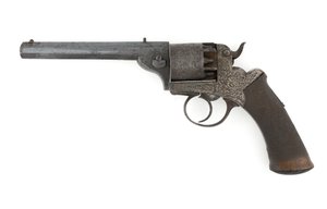 Perkusjons-sidehammerrevolver, muligens 0,38 tommers kaliber, ca. 1860-tallet (revolver, perkusjon, sidehammer) av Unknown artist