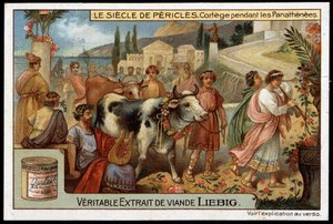 Pericles-tallet (495-429 f.Kr.): kortege under panathenees - Liebig-kromolitografi av Unknown artist