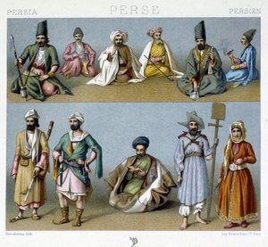 Persiske kostymer - i "" Den historiske drakten"" av Racinet av Unknown artist