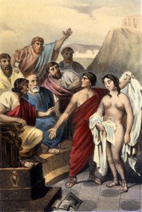 Phryne (gresk kurtisane) foran dommerne i Athen. av Unknown artist