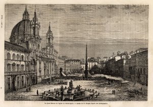 Piazza Navona, bygget på ruinene av Stadium of Domitian fra det 1. århundre, er stoltheten til det barokke Roma, med fontenen til de 4 elvene, bygget mellom 1648-1651, i henhold til design av Bernini (1598-1620) og St. Agnes kirke, batie bet av Unknown artist