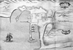 Plan of Rhodos (Rodos) - i "" Voyage de levant laget på kommando av kongen i år 1621", redigert i 1629 (under Ludvig XIII Le Justes regjeringstid) av Unknown artist