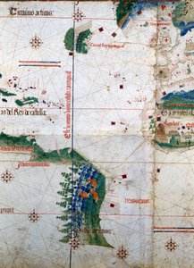 Planisphere of Cantino: Kart over Alberto Cantino fra 1502 som representerer grenselinjen pålagt av Tordesillas-traktaten (1494) mellom portugisisk og spansk Amerika. Biblioteca Estense. Modena av Unknown artist