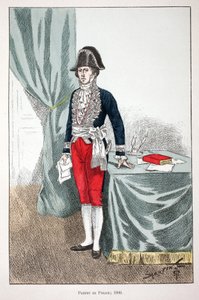 Politiprefekt (1800). Etsning i farger, for illustrasjon "" History of the corps of peacekeepers""" bok utgitt i regi av Louis Lepine (1846-1933), prefekt for politiet på Seinen, av Alfred Rey (1864-?) og Louis Feron (1862) -?), edi av Unknown artist