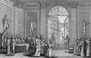 Pave Pius VI (Pio) mottok to døtre av Louis XV (Madame Marie Adelaide og Madame Marie Therese Victoire de France (Victoire-Louise-Marie-Therese de France), kjent som Madame Fourteenth og Madame Victoire) (1733-1799) i 1791 - gravering av Unknown artist