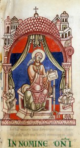 Pave St. Gregoire I den store (540-604) omringet av to sekretærer. Han er skrevet representant med en due på skulderen, symbol på Den Hellige Ånd (Hellige Ånd). Miniatyr av bokstavene til Saint Gregoire av Unknown artist