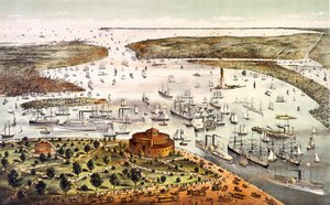 Port of New York; air view. Engraving v. 1892. av Unknown artist