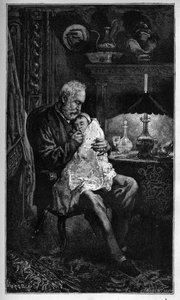 Portrett av Victor Hugo, sittende med barnebarnet Jeanne - gravering fra "" Det forferdelige året"" ("Det forferdelige året") - Hugo et l