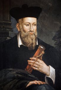 Portrett av Michel de Nostre-Dame (Nostre Dame), kjent som Nostradamus, astrolog (1503-1566), detalj, House of Nostradamus, Salon de Provence, Bouches du Rhone av Unknown artist