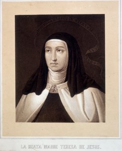Portrett i byste av den hellige Therese av Jesus (eller den hellige Therese av Avila) (1515-1582), gravering av Unknown artist