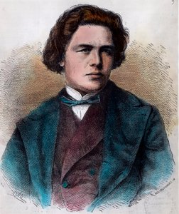 Portrett av Anton Rubinstein (1829 - 1894), russisk pianist og komponist. Gravering av 1800-tallet. Privat samling. av Unknown artist