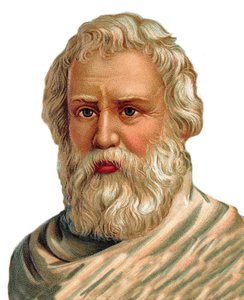 Portrett av Archimedes of Syracuse - gresk matematiker, fysiker, ingeniør, oppfinner - Archimede de Syracuse - kromolitografi av Unknown artist