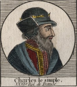 Portrett av Charles III sier den enkle (879-929) kongen av frankene - CHARLES III (879-929) - Charles den enkle - konge av Frankrike, 893-923 - gravering fra "Instruction sur l