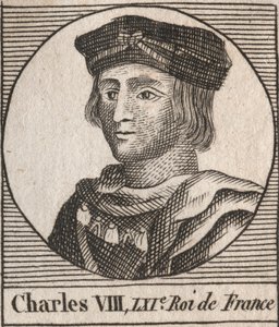 Portrett av Charles VIII (1470-1498) Fransk konge av Valois-dynastiet - Charles VIII (1470-98) Konge av Frankrike - gravering fra "Instruction sur l