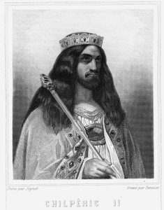 Portrett av Childeric III (v. 670 - 721), konge av Neustria - i "Histoire des Francais"" av Lavallee, gravering, sd. av Unknown artist