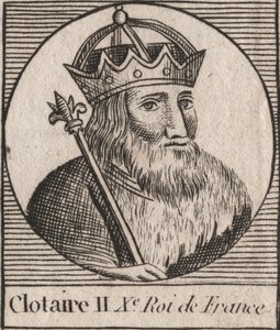 Portrett av Clothaire II (584 - 628), konge av Neustria og konge av frankerne - Clotaire eller Chlotar II (d.629) konge av frankerne - gravering fra "Instruction sur l
