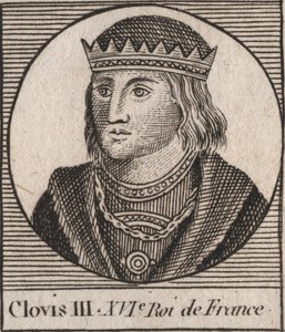 Portrett av Clovis III, kongen av frankene fra 691 til 695 - CLOVIS III Merovingerkonge av Neustria og Austrasia - gravering fra "Instruction sur l