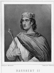 Portrett av Dagobert II (? -?) , konge av Austrasia - i "" Histoire des Français"" av Lavallée, gravering, sd. av Unknown artist