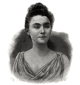 Portrett av Emma Laure Esther Guilbert, dit Yvette Guilbert (1865-1944) Fransk sangerinne for kaffekonserten - Gravering av 1892 av Unknown artist