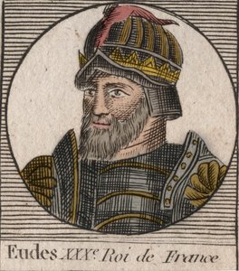 Portrett av Eudes (Odon) (v. 860 - 898), greve av Paris og Troyes, daværende konge av Frankrike - EUDES-greve av Paris valgt til fransk trone etter avsettingen av keiseren Karl - gravering fra "Instruction sur l