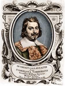 Portrett av Evangelista Torricelli eller Toricelli (1608 - 1647), italiensk fysiker. Gravering fra 1600-tallet. av Unknown artist