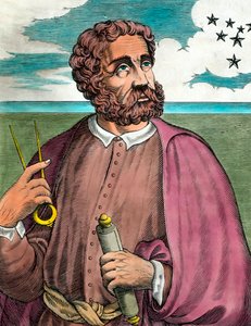 Portrett av Fernand de Magellan (1480-1521), portugisisk navigatør - Gravering av 1500-tallet - Privat samling - Portrett av Ferdinand Magellan (1480-1521) Portugisisk oppdagelsesreisende - Gravering 1500-tallet - Privat samling av Unknown artist