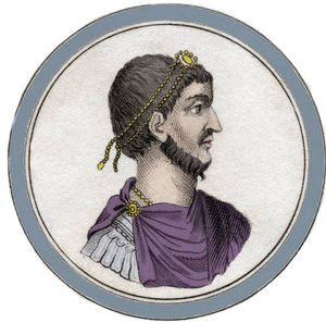 Portrett av Flavius Claudius Julianus (331-363), kalt den frafalne Julian, også kalt Filosofen Julian eller Julian II eller keiseren Julian. Gravering fra 1800-tallet. av Unknown artist