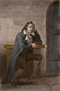 Portrett av Francois Babeuf dit Gracchus (1760-1797), fransk revolusjonær, knivstikker seg selv - Anonym gravering av Unknown artist