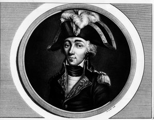 Portrett av Francois Hanriot (1761-1794), fransk revolusjonær - Gravering i ""Komplett samling av historiske malerier fra den franske revolusjonen, i tre bind""" 1804 av Unknown artist