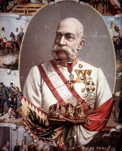 Portrett av François Joseph I (1830 -1916). Keiser av Østerrike og konge av Ungarn. kromolitografi fra slutten av 1800-tallet.. av Unknown artist