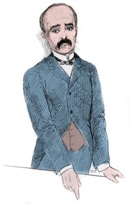 Portrett av Georges Benjamin Clemenceau (1841-1929) fransk politiker under diskusjonene om spørsmålet om Tonkin og Frankrike. Gravering i "" Le Monde Illustré"" av Unknown artist