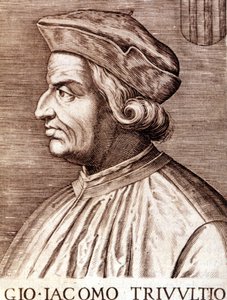 Portrett av Giangiacomo Trivulzio (marskalk Trivulce) Marquis de Vigevano på fransk Trivulce. Marskalk av Frankrike (1448 til 1518). Gravering fra 1600-tallet av Unknown artist