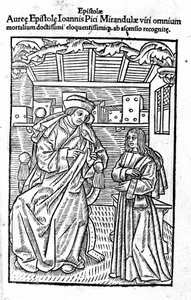 Portrett av Giovanni Pico della Mirandola (Jean Pic de la Mirandole). Tittelside til "" Epistole auree "" av Unknown artist