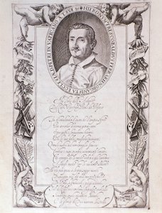 Portrett av Girolamo Frescobaldi (1583-1643) italiensk komponist Gravering fra frontispice av "" Tocrate "" partiture. 1637. Bologna, Civic Museum Museum av Unknown artist